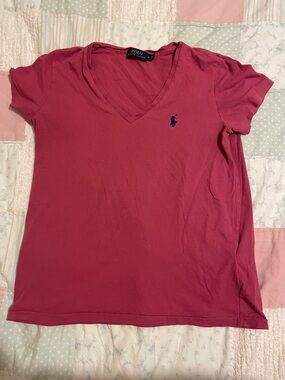 Polo by Ralph Lauren Short-Sleeve V-Neck Tee in Rose Pink with Navy Logo